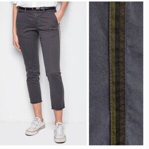 Nili Lotan Stretch Chino Pant Ribbon Side Stripe Cut Off Hem